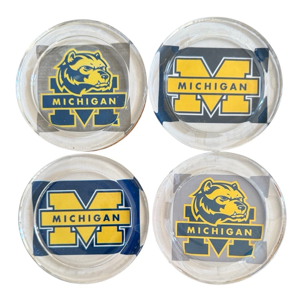 University of Michigan Wolverines Set of 4 Glass Coasters Cork-Backing